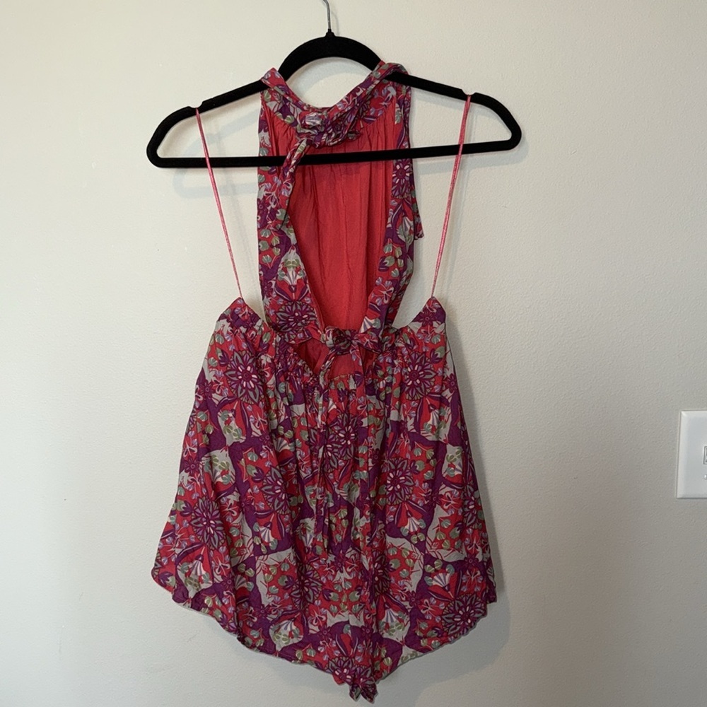 Free People Coral Tides Romper in Hollyhock Combo Womens Large Tie Open Back - Picture 4 of 11